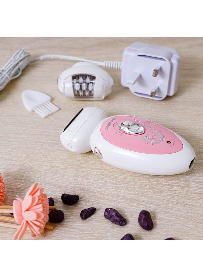 2-in-1 Rechargeable Ladies Epilator Set 2 Speed Settings, 2 Attachments, Smart Light For Clear Viewing, Removes Finest Of Hair From The Roots Sharp Blades White/Pink