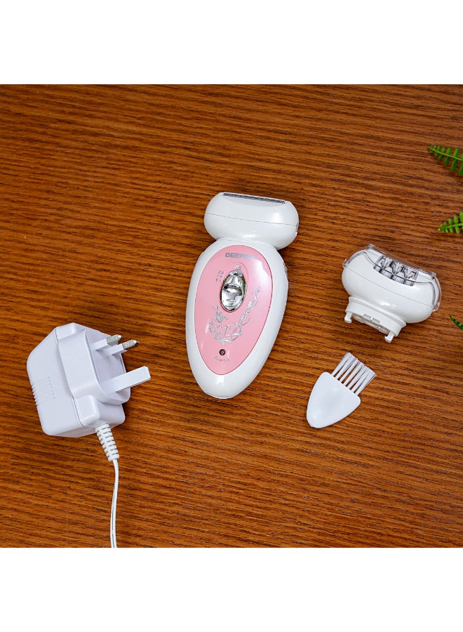 2-in-1 Rechargeable Ladies Epilator Set 2 Speed Settings, 2 Attachments, Smart Light For Clear Viewing, Removes Finest Of Hair From The Roots Sharp Blades White/Pink