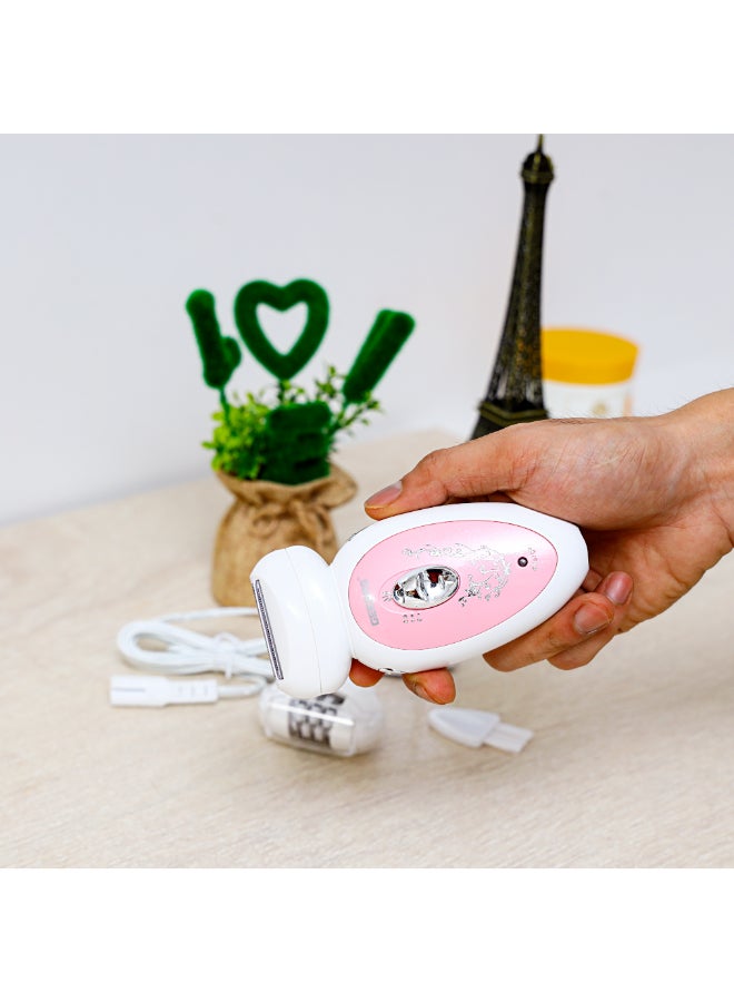 2-in-1 Rechargeable Ladies Epilator Set 2 Speed Settings, 2 Attachments, Smart Light For Clear Viewing, Removes Finest Of Hair From The Roots Sharp Blades White/Pink