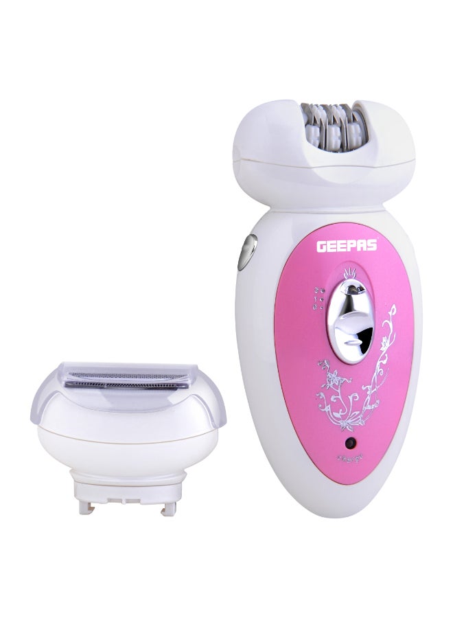 2-in-1 Rechargeable Ladies Epilator Set 2 Speed Settings, 2 Attachments, Smart Light For Clear Viewing, Removes Finest Of Hair From The Roots Sharp Blades White/Pink