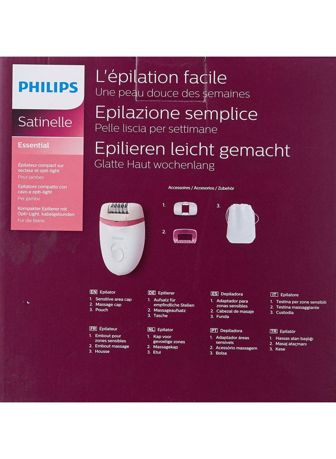 Satinelle Essential Corded Compact Epilator BRE255/00, 2 Years Warranty White/Pink