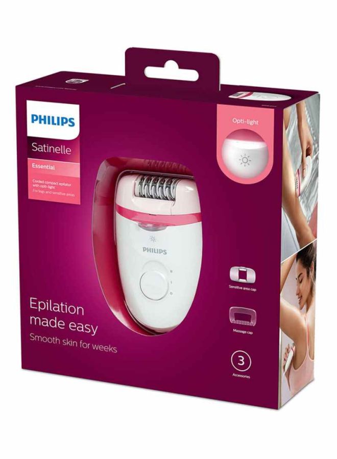 Satinelle Essential Corded Compact Epilator BRE255/00, 2 Years Warranty White/Pink