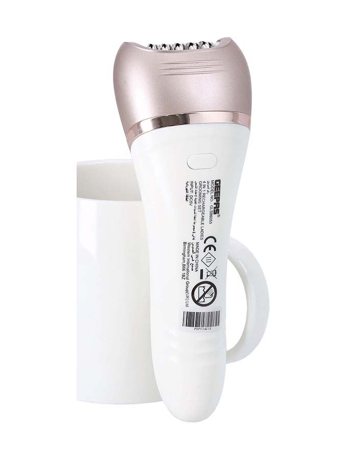 GLS86053 Rechargeable Ladies Grooming Set 4-in-1 Electric Hair Remover Detachable Shaving Head, On/Off Switch, LED Indicator Light, Ideal To Remove Unwanted Hair White 26cm