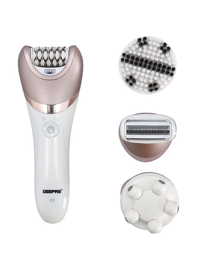 GLS86053 Rechargeable Ladies Grooming Set 4-in-1 Electric Hair Remover Detachable Shaving Head, On/Off Switch, LED Indicator Light, Ideal To Remove Unwanted Hair White 26cm