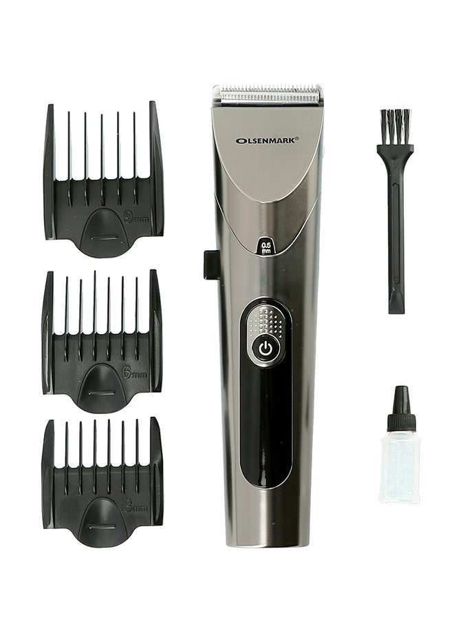 Rechargeable Hair & Beard Trimmer With 3 Detachable Combs, 9MM, 6MM & 3 MM, Stainless Steel Blades, Soft Touch Switch, Separate Dial Inside Black/Silver 20.5cm