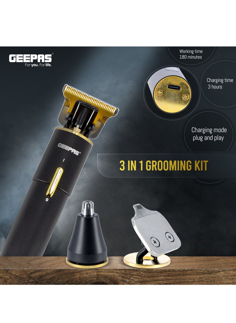 3-in-1 Grooming Kit, Rechargeable Trimmer, GTR56045 | T-Blade, Nose Trimmer And Carver Blade | 1300mah Lithium Battery | 180 Minutes Working Time