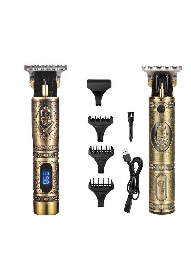 2Pack Hair Trimmer Beard Clippers For Men Professional USB Electric T Blade Gold Trimmers Pro Li Cordless Outliner Zero Gaped Rechargeable Retro Trimmer LED Display