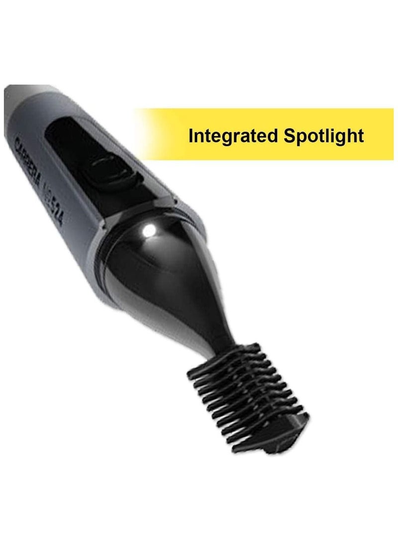 CARRERA 524 Hair Trimmer for Men & Women Integrated Spotlight for Precision Trimming Portable & Cordless Ideal for Small Facial Hair, Nose, Ears, Eyebrows, Sideburns etc Cutting length 0.4 mm, Silver