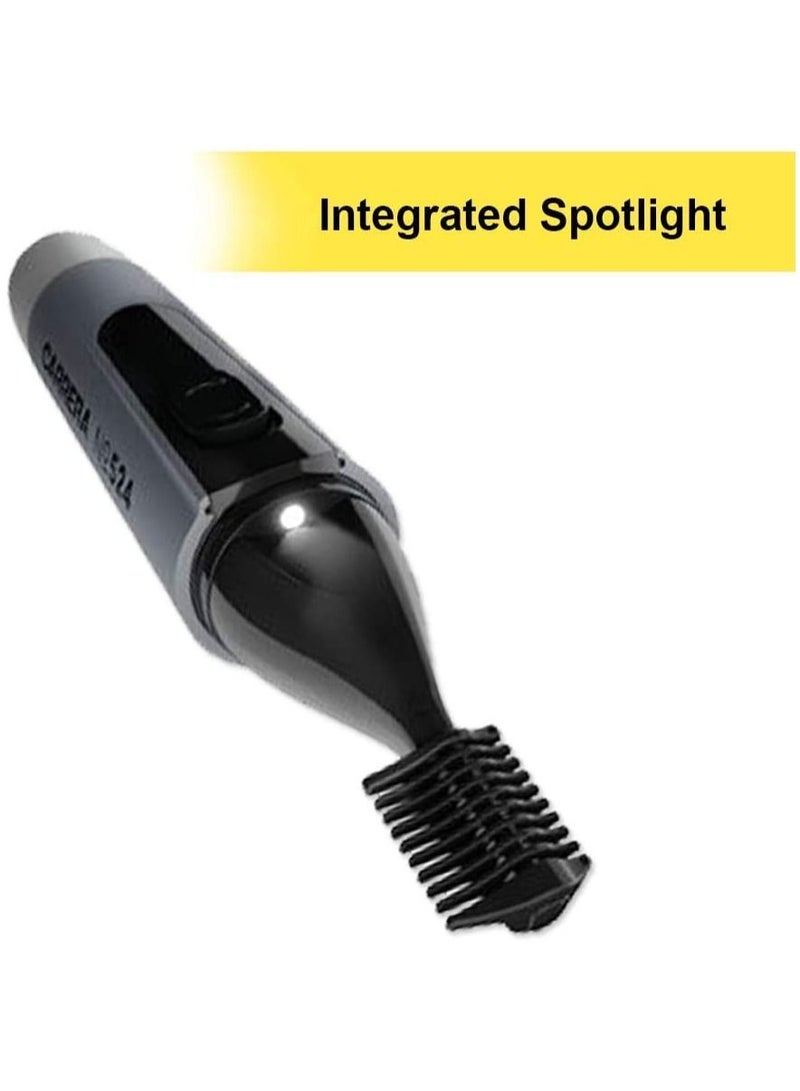 CARRERA 524 Hair Trimmer for Men & Women Integrated Spotlight for Precision Trimming Portable & Cordless Ideal for Small Facial Hair, Nose, Ears, Eyebrows, Sideburns etc Cutting length 0.4 mm, Silver