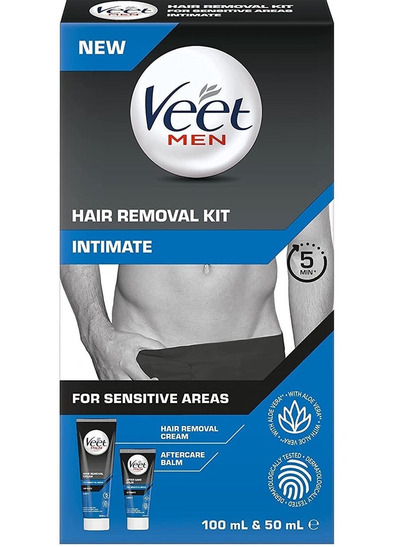 Veet Men Intimate Hair Removal Kit, with Hair Removal Cream and Aftercare Balm, ​ (Suitable for sensitive areas, underarm, chest and body)100 ml + 50 ml