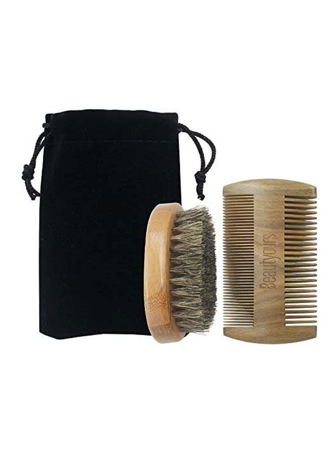 Beard Comb And Beard Brush Kit Beige