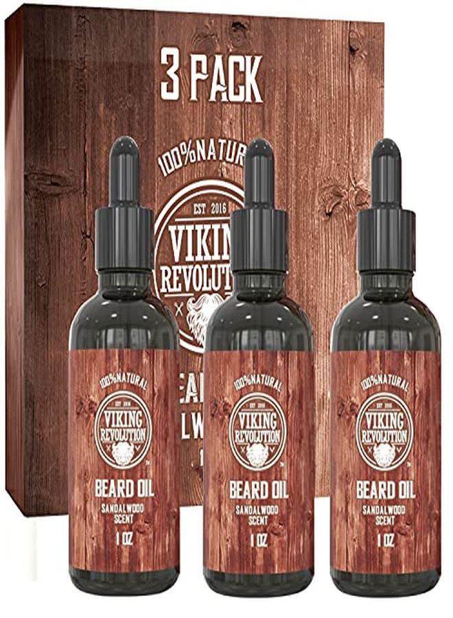 Oner - All Natural Sandalwood Scent With Argan & Jojoba Oils - Softens & Strengthens Beards And Mustaches For Men (Sandalwood, 3 Pack)