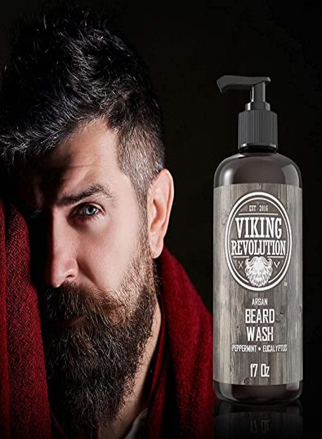 O W/Argan & Jojoba Oils - Softens & Strengthens - Natural Peppermint And Eucalyptus Scent - Beard Shampoo W/Beard Oil (17 Oz Shampoo)