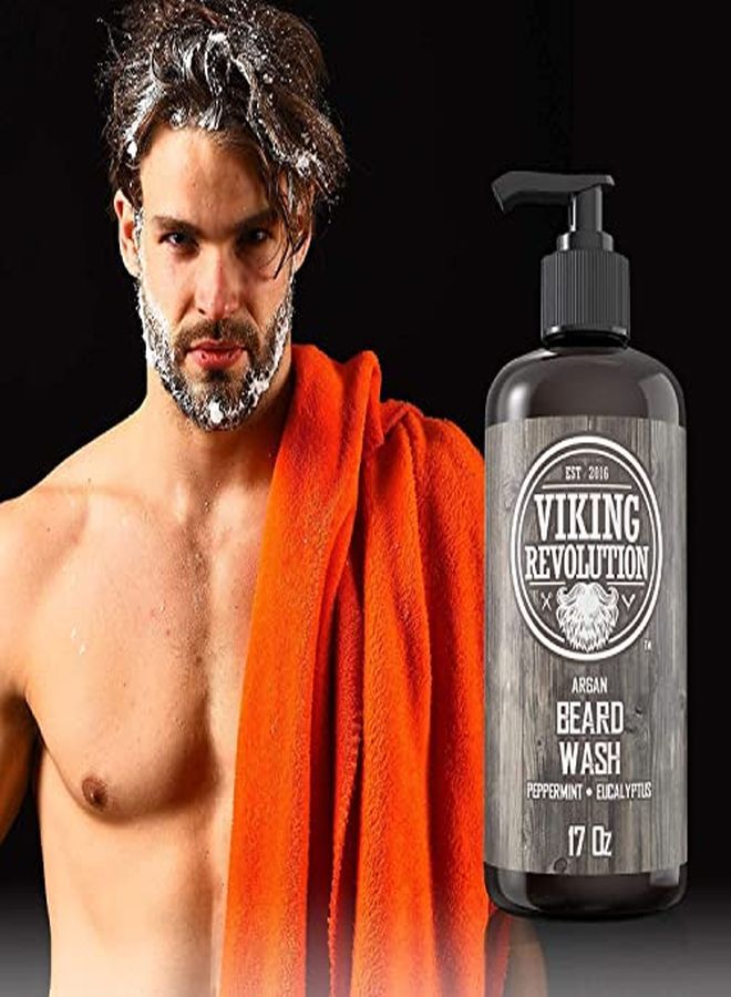 O W/Argan & Jojoba Oils - Softens & Strengthens - Natural Peppermint And Eucalyptus Scent - Beard Shampoo W/Beard Oil (17 Oz Shampoo)