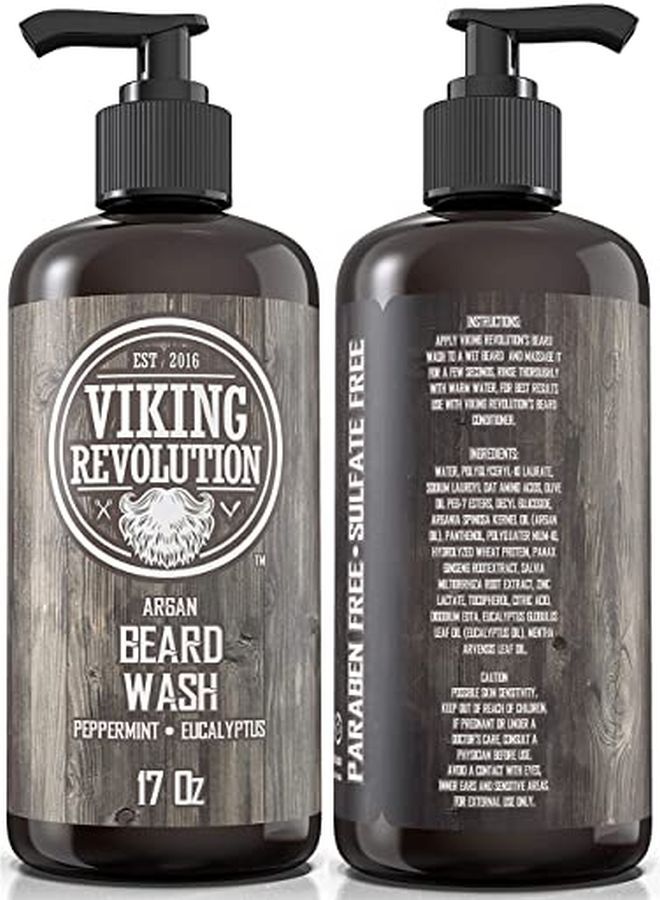 O W/Argan & Jojoba Oils - Softens & Strengthens - Natural Peppermint And Eucalyptus Scent - Beard Shampoo W/Beard Oil (17 Oz Shampoo)