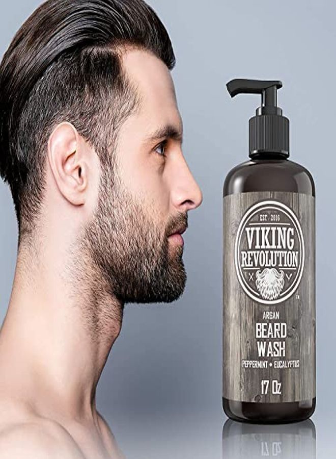 O W/Argan & Jojoba Oils - Softens & Strengthens - Natural Peppermint And Eucalyptus Scent - Beard Shampoo W/Beard Oil (17 Oz Shampoo)