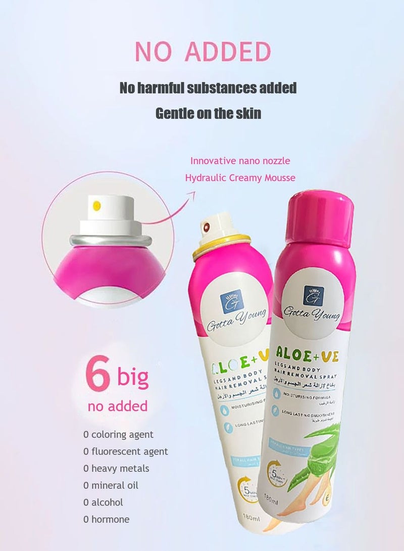 2 Bottles Aloe+VE Legs And Body Hair Removal Spray