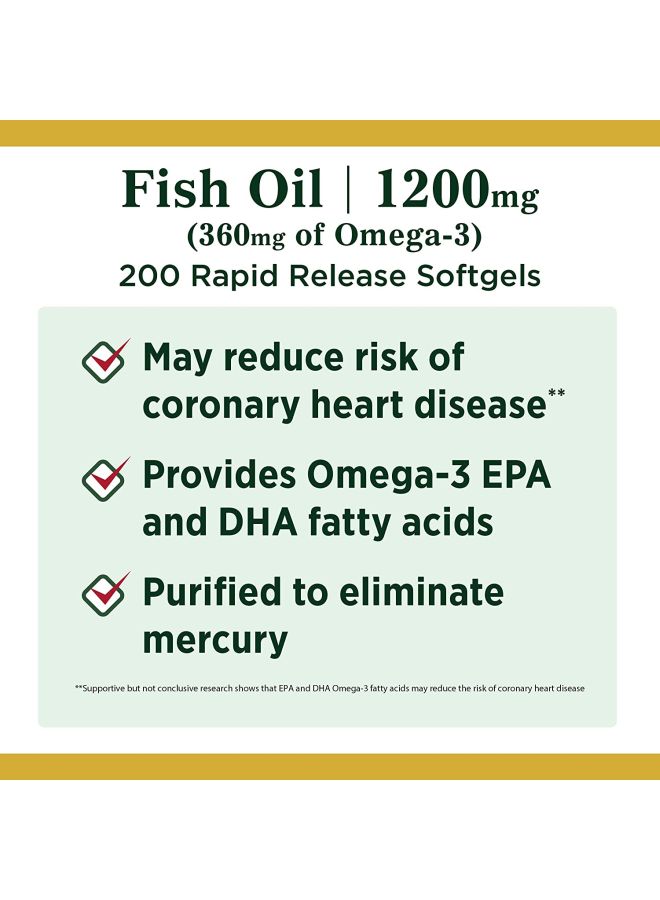 Fish Oil Dietary Supplement - 200 Softgels