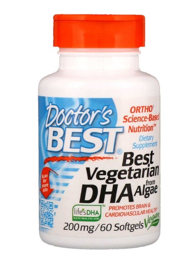 Best Vegetarian DHA From Algae Dietary Supplement - 60 Softgels