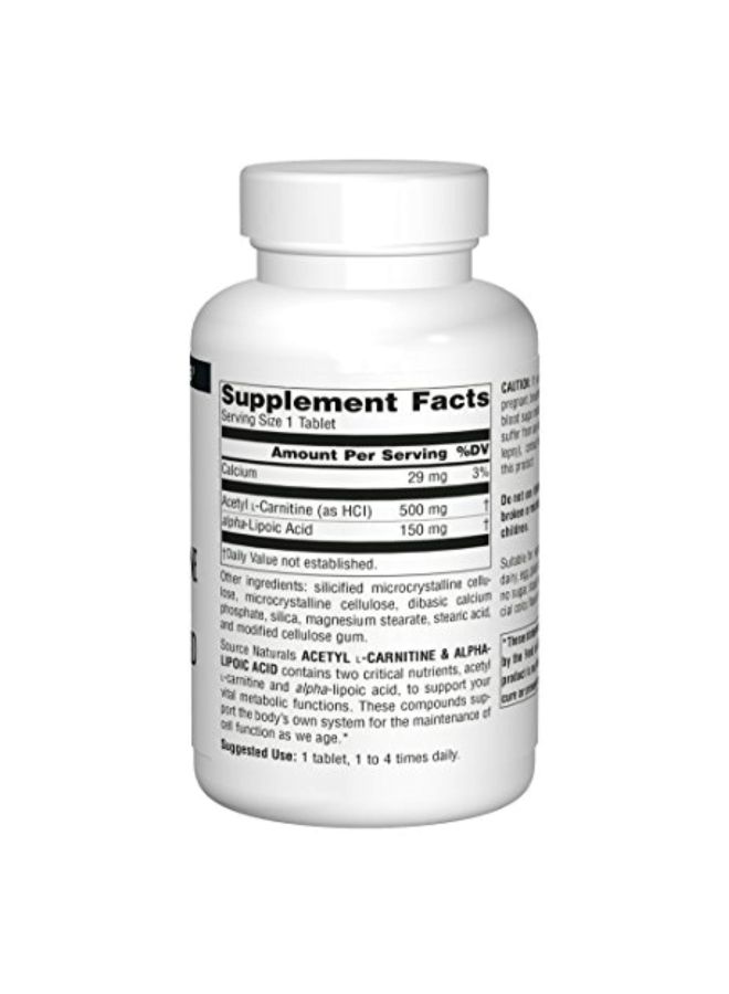 Acetyl L-Carnitine And Alpha-Lipoic Acid Dietary Supplement - 120 Tablets