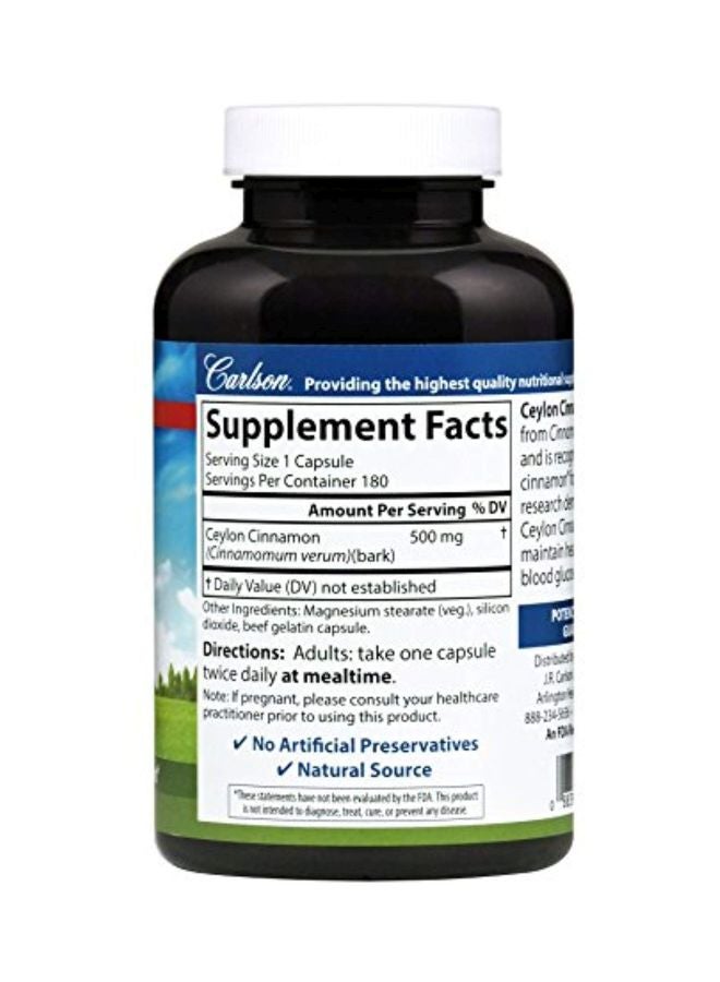 Ceylon Cinnamon True Cinnamon 500mg - 180 Capsules