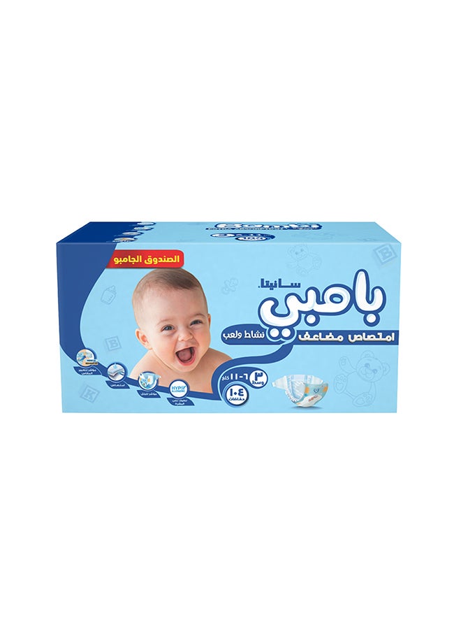 Size 3, Medium, 6-11 Kg, Jumbo Box, 104 Diapers