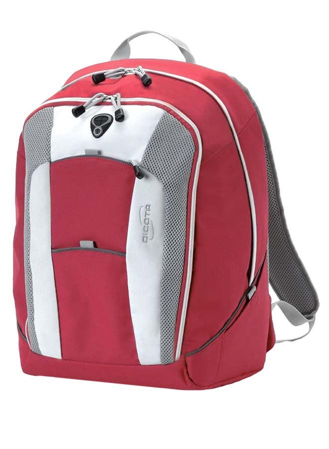 Protective Zipper Closure Backpack For 15-Inch Laptops Red/Grey/White