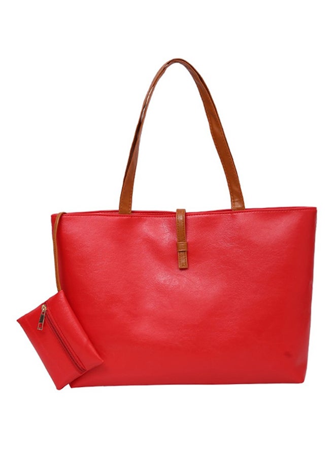 Faux Leather Shoulder Bag Dark Red