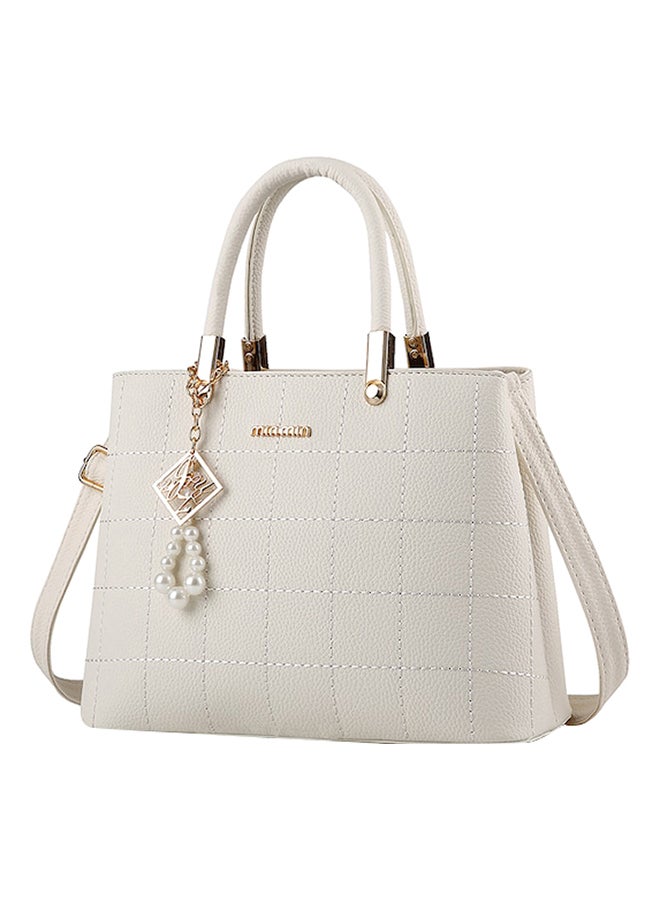 Classic Elegant Solid Colour Plaid Embossed Handbag White