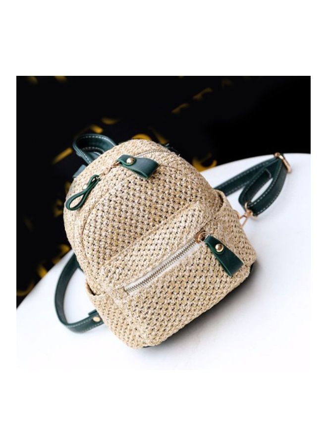 Straw Woven Backpack Beige/Green