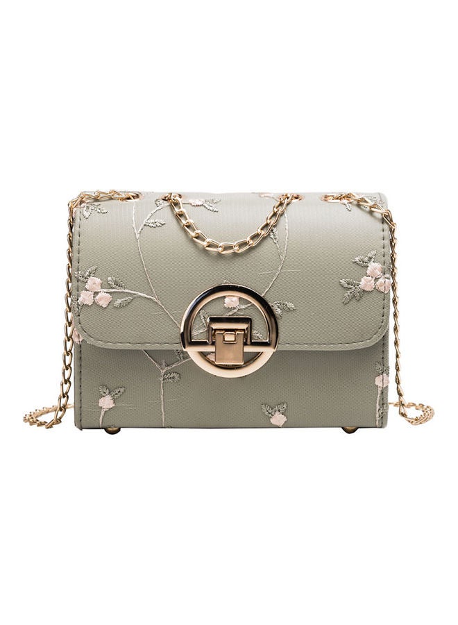 Solid Color Embroidery Metal Chain Bag Green