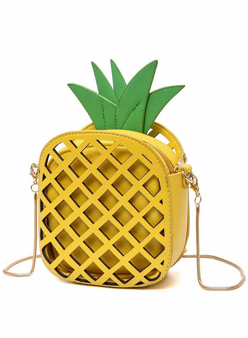Women's Pineapple Purse, Summer Girl‘s Yellow Crossbody Shoulder Bag PU leather Handbag Clutch