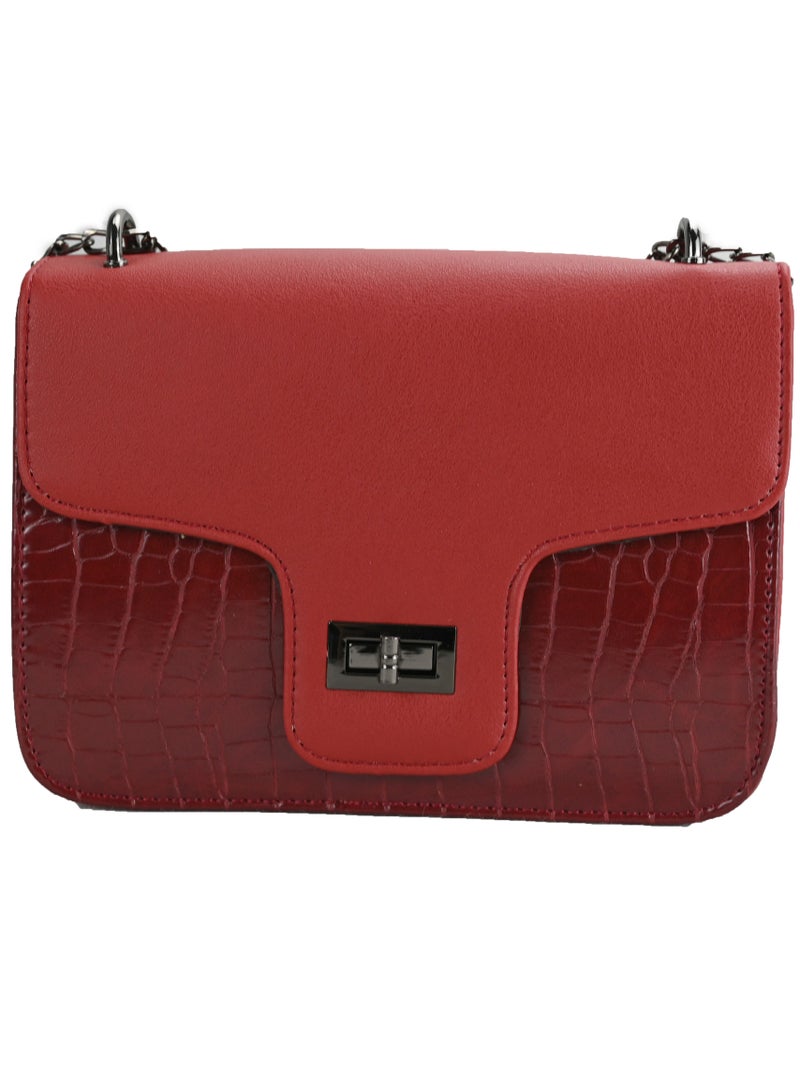 Compact And Sleek With Stylish Croc Effect Pu Leather Handbags For Women Trendy Vintage Handbag Women Bags Casual Red Bag