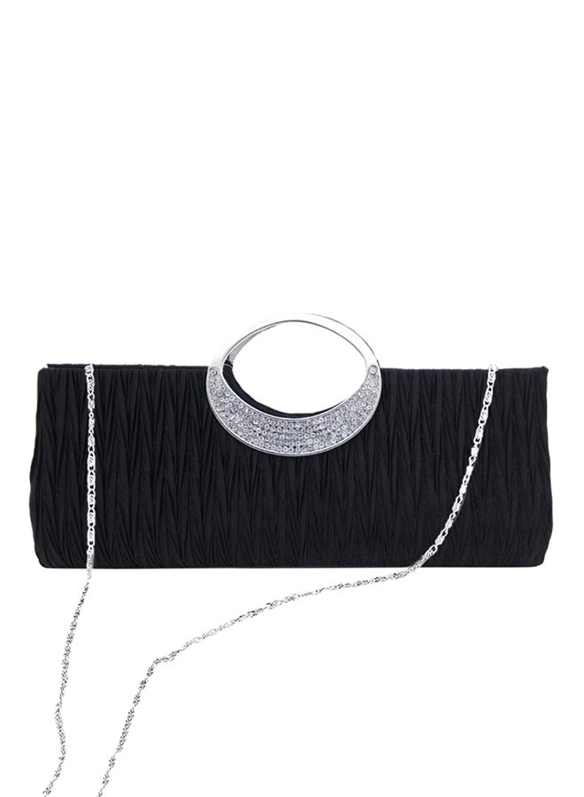 Luxury Rhinestone Pleated Evening Bag Black