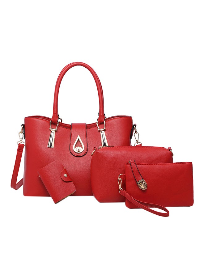 Set Of 4 Solid Bags For Ladies 2078 Red Red/Silver