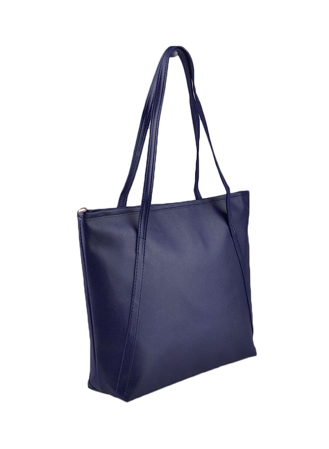 Leather Zipper Tote Bag Blue