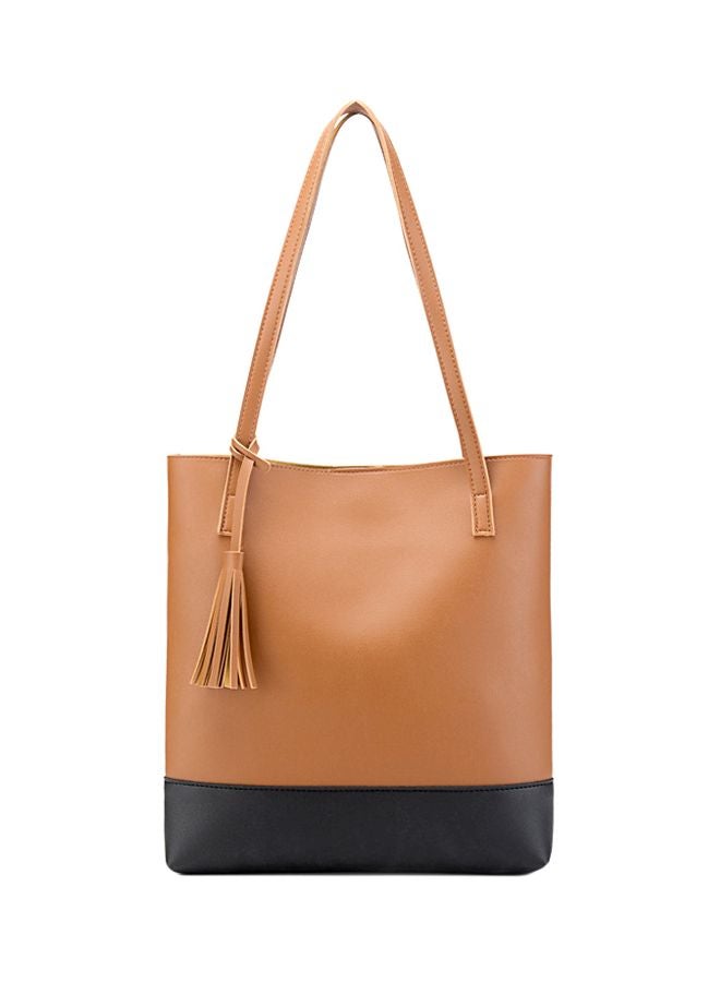 Shopper Tote Bag With Tassel Brown/Black