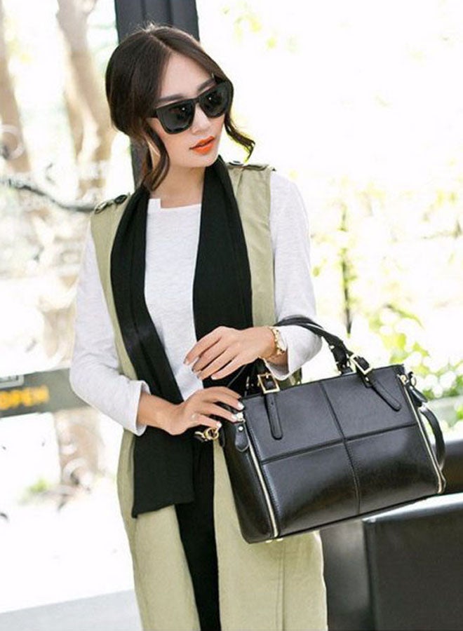 Grid Pattern Tote Bag Black