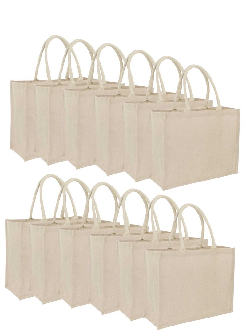 12-Piece Jute Tote Shopping Bag Waterproof Coating With Soft Handle