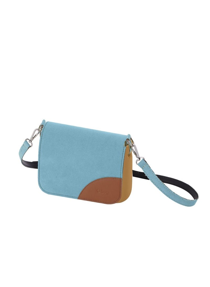 O pocket Cross Body Bag with Flap & Eco Leather Shoulder Strap in Aqua Sand