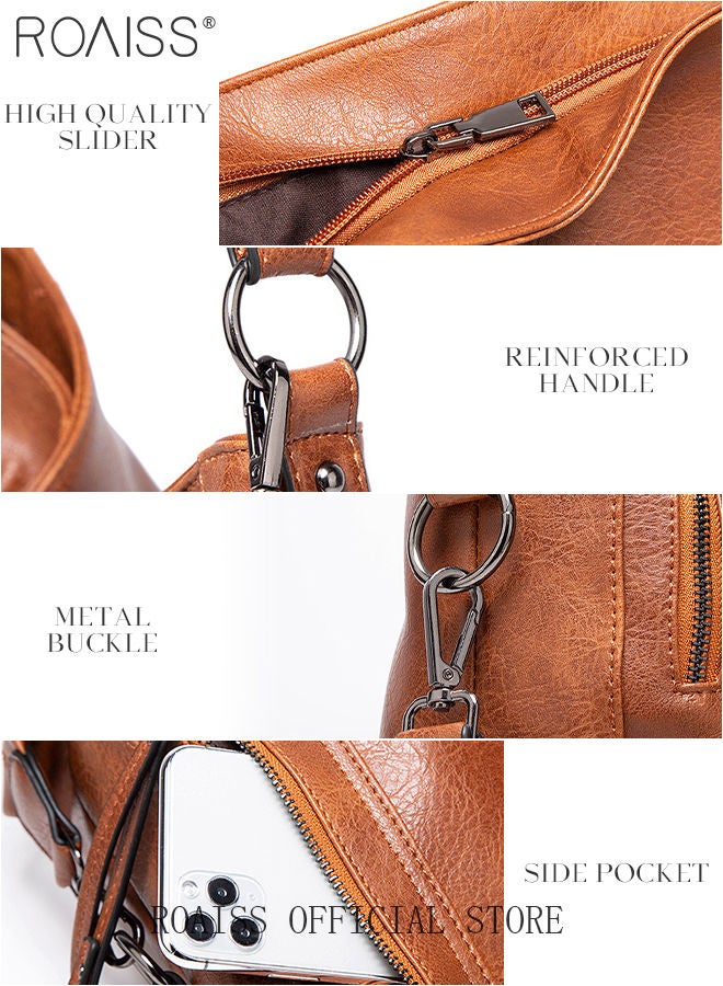 Large Crossbody Bags Ladies Shoulder Handbags Purse Set for Women Hobo Totes PU Leather Purses and Handbags Shoulder Bag Vegan Leather Tote Brown