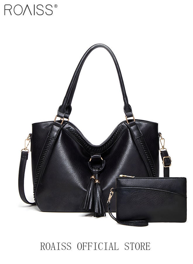 Large Crossbody Bags Ladies Shoulder Handbags Purse Set for Women Hobo Totes PU Leather Purses and Handbags Shoulder Bag Tote Black Austabdjle Waterproof Daypack