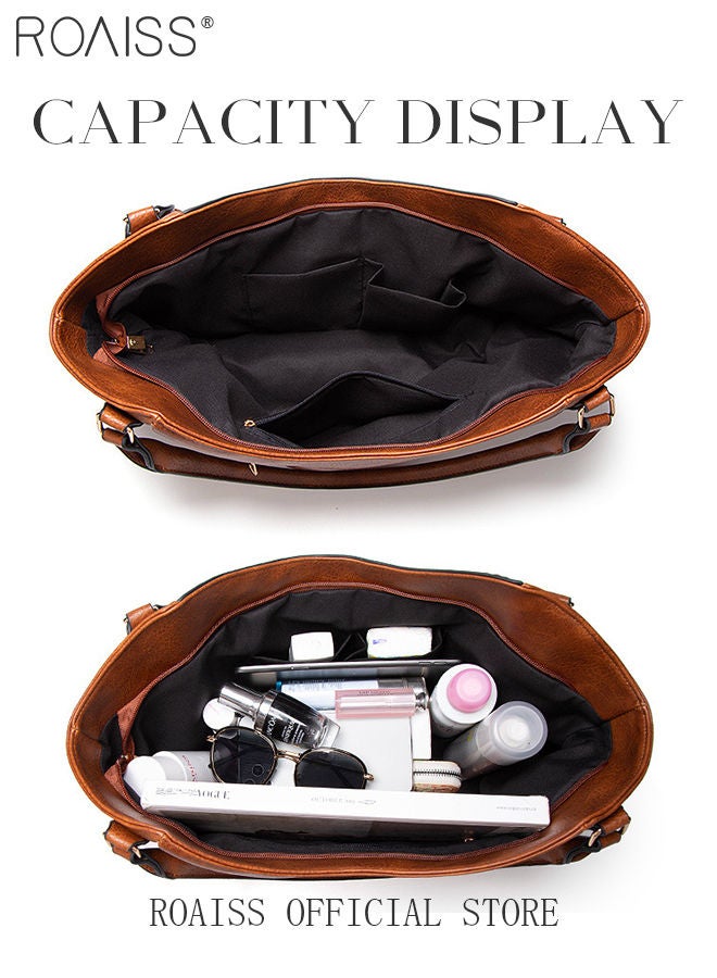 Large Crossbody Bags Ladies Shoulder Handbags Purse Set for Women Hobo Totes PU Leather Purses and Handbags Shoulder Bag Tote Brown