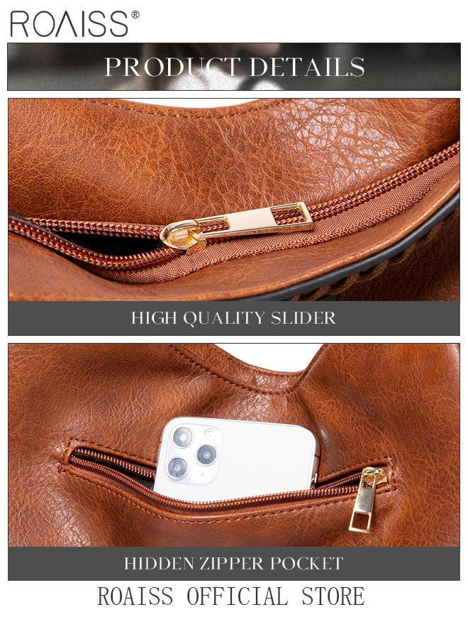 Large Crossbody Bags Ladies Shoulder Handbags Purse Set for Women Hobo Totes PU Leather Purses and Handbags Shoulder Bag Tote Brown