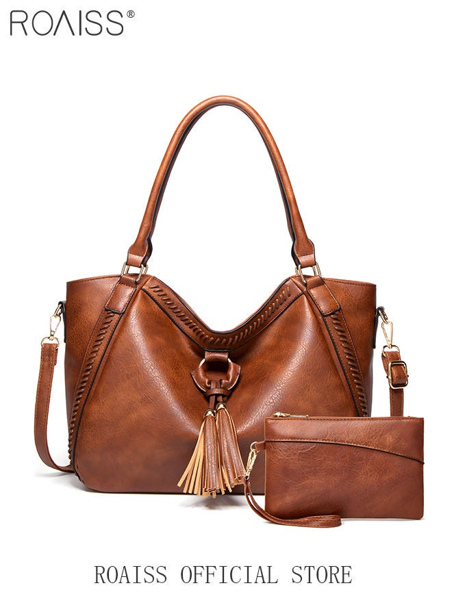 Large Crossbody Bags Ladies Shoulder Handbags Purse Set for Women Hobo Totes PU Leather Purses and Handbags Shoulder Bag Tote Brown