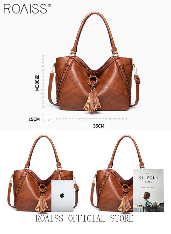 Large Crossbody Bags Ladies Shoulder Handbags Purse Set for Women Hobo Totes PU Leather Purses and Handbags Shoulder Bag Tote Brown