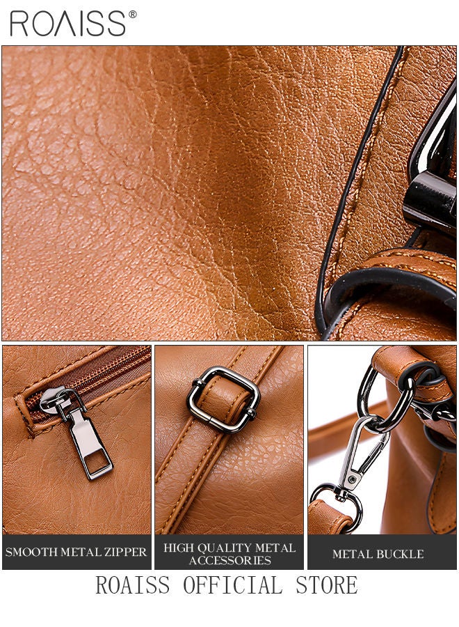 Large Crossbody Bags Ladies Shoulder Handbags Purse Set for Women Hobo Totes PU Leather Purses and Handbags Shoulder Bag Vegan Leather Tote Brown Adjustable Waterproof Daypack