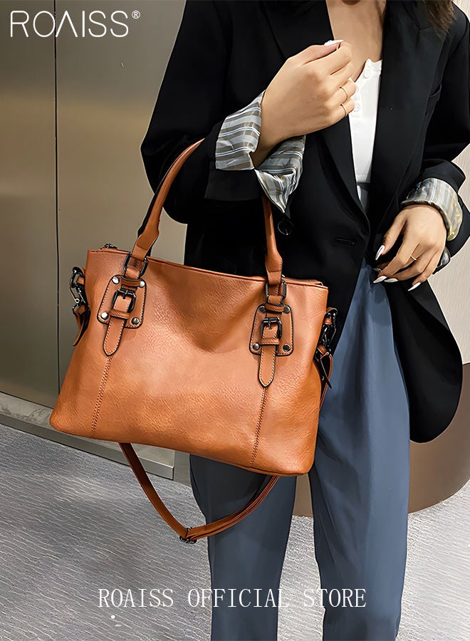 Large Crossbody Bags Ladies Shoulder Handbags Purse Set for Women Hobo Totes PU Leather Purses and Handbags Shoulder Bag Vegan Leather Tote Brown Adjustable Waterproof Daypack