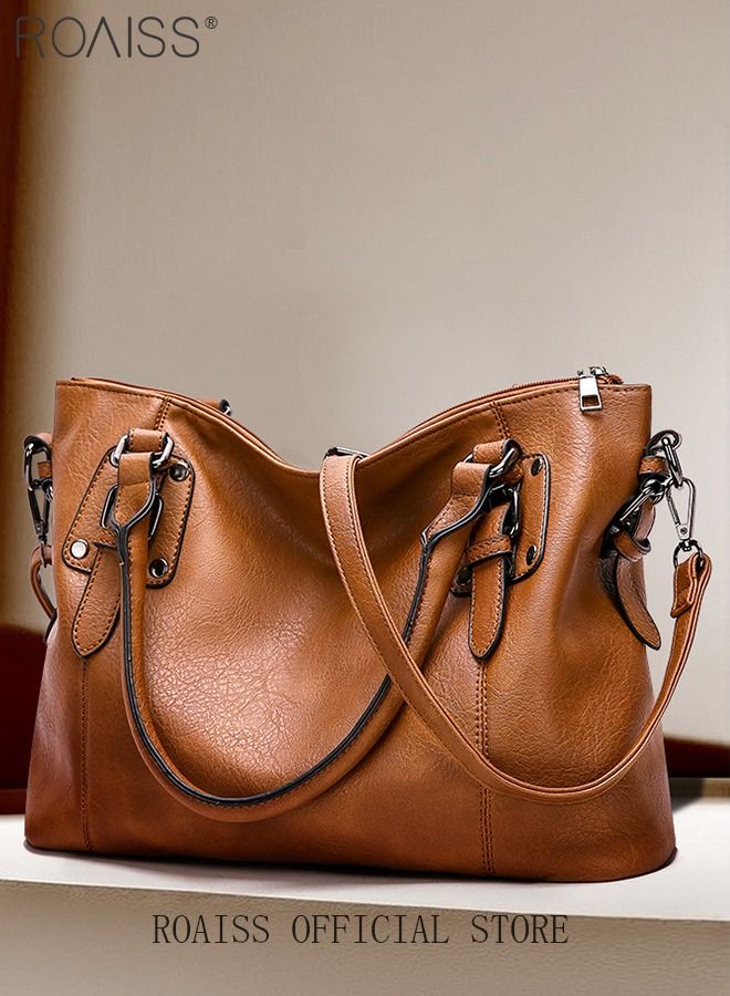 Large Crossbody Bags Ladies Shoulder Handbags Purse Set for Women Hobo Totes PU Leather Purses and Handbags Shoulder Bag Vegan Leather Tote Brown Adjustable Waterproof Daypack