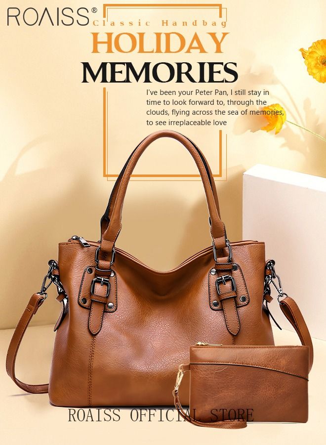 Large Crossbody Bags Ladies Shoulder Handbags Purse Set for Women Hobo Totes PU Leather Purses and Handbags Shoulder Bag Vegan Leather Tote Brown Adjustable Waterproof Daypack